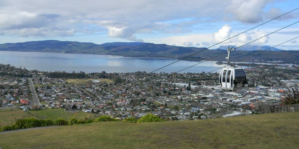 Rotorua city's residential suburbs and the lake.